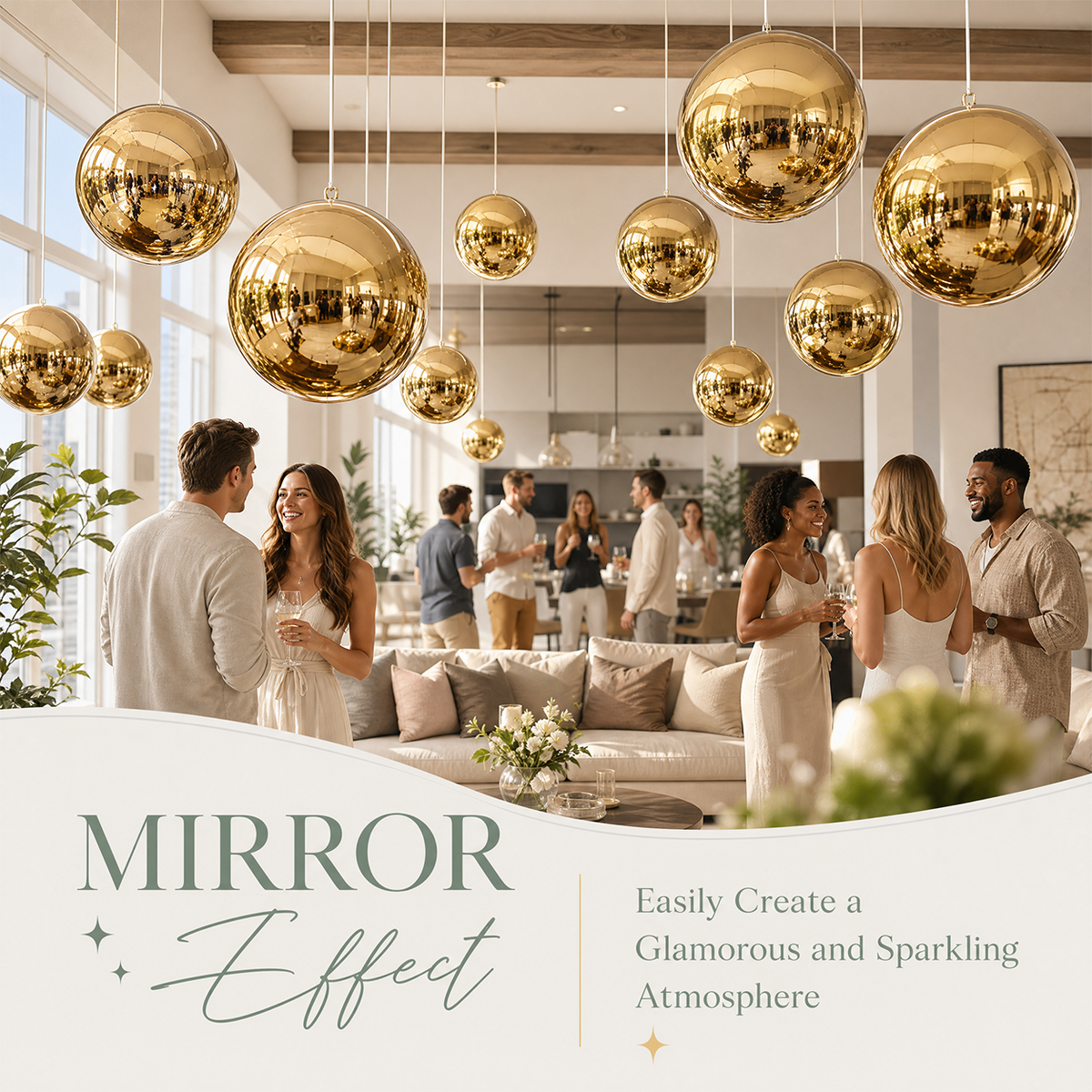 Vibe Reusable Inflatable Mirror Balls for Disco Parties & Events-3PCS-19.7"+31.5"+39.4"-Gold