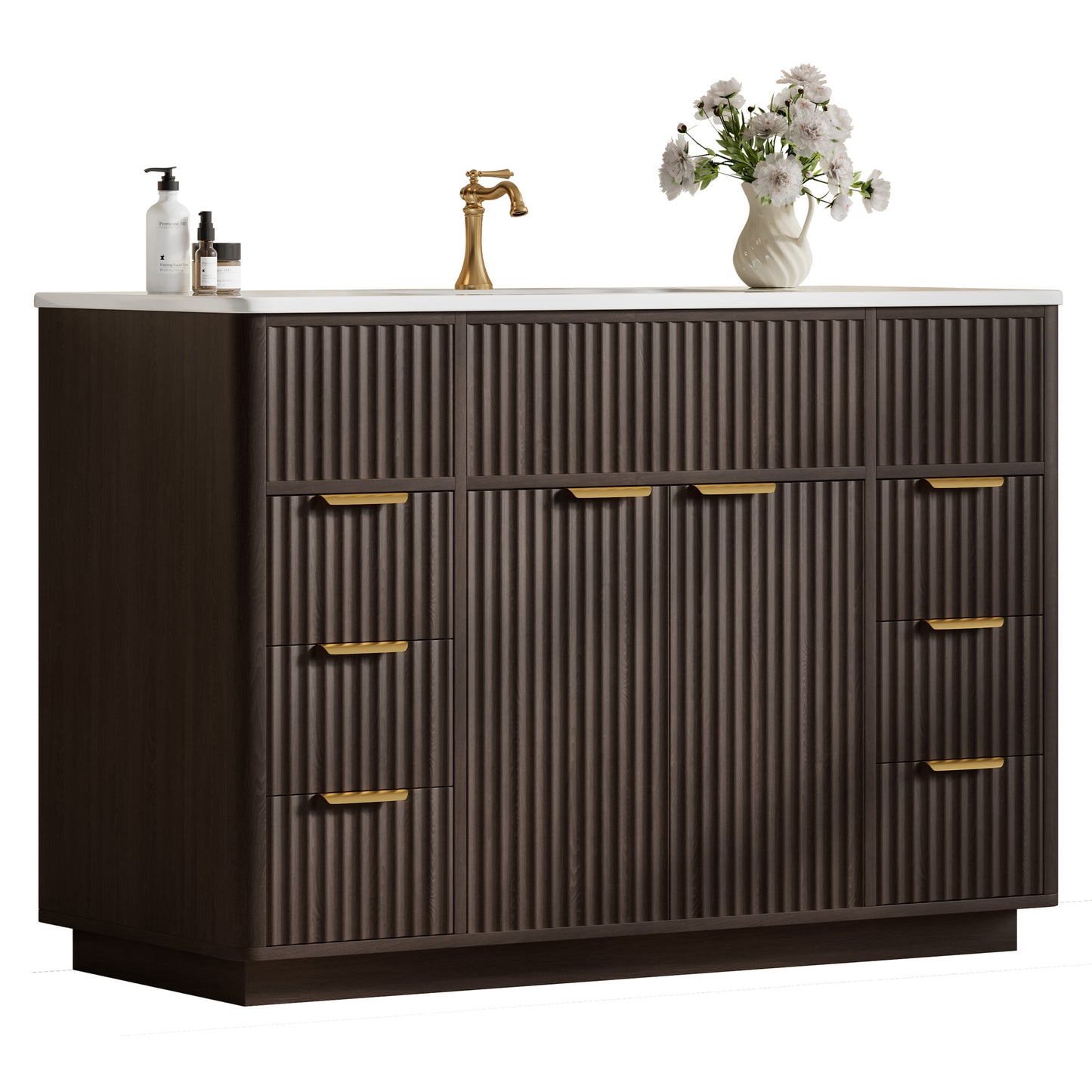 Modern Fluted Bathroom Vanity Collection - 48‘’-brown