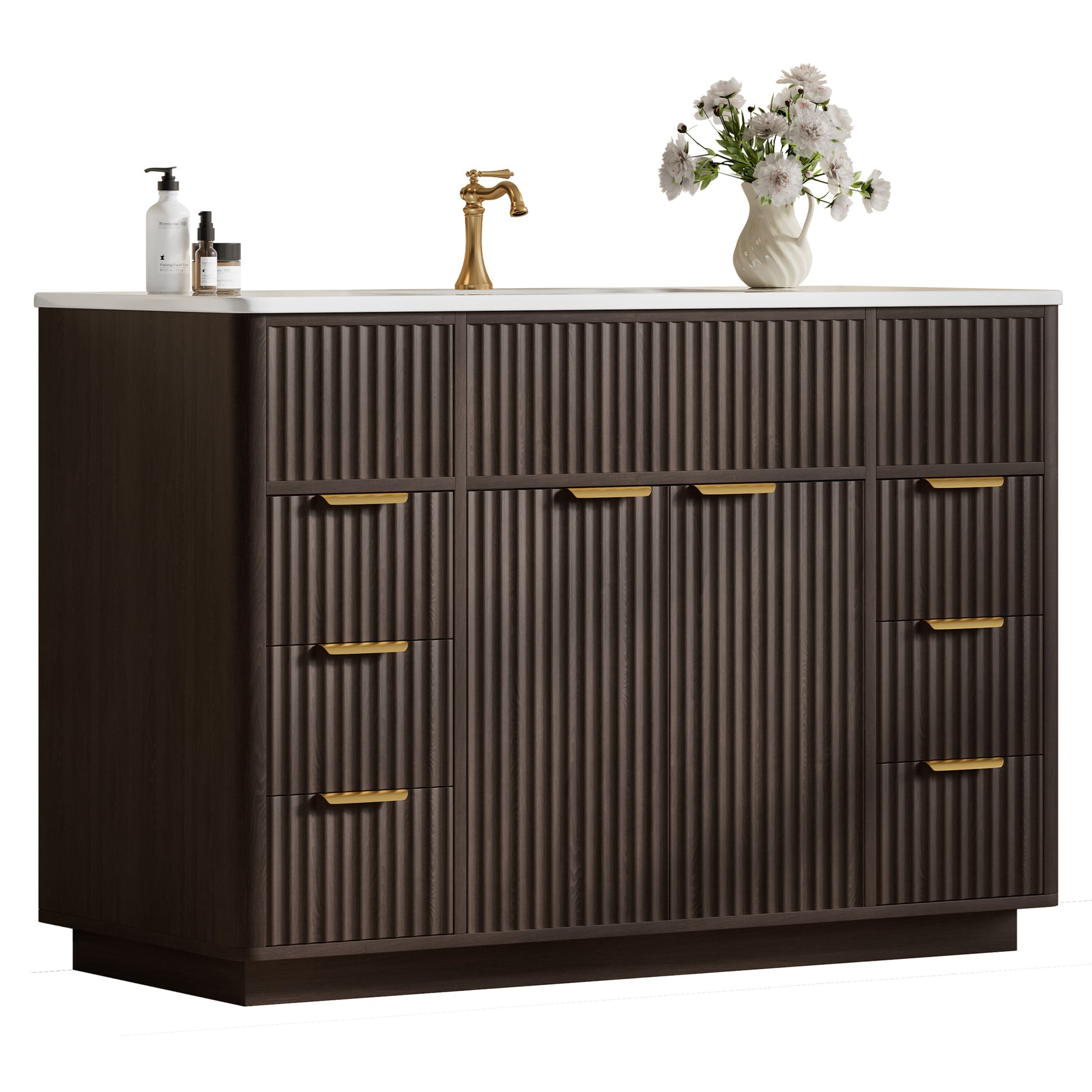 Modern Fluted Bathroom Vanity Collection - 48‘’-brown