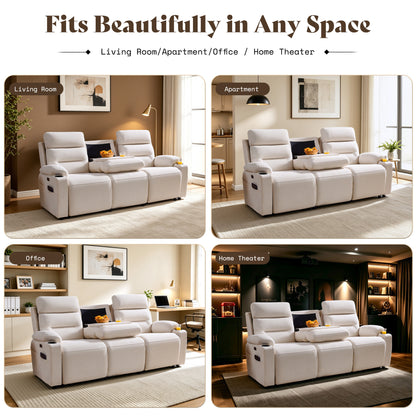 L-Shaped Power Reclining Sectional Sofa with Console-3-Seat with Flip Console-Beige