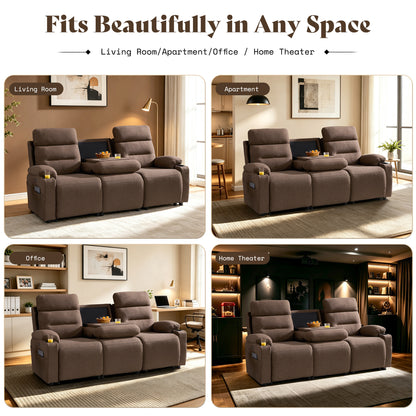 L-Shaped Power Reclining Sectional Sofa with Console-3-Seat with Flip Console-Brown