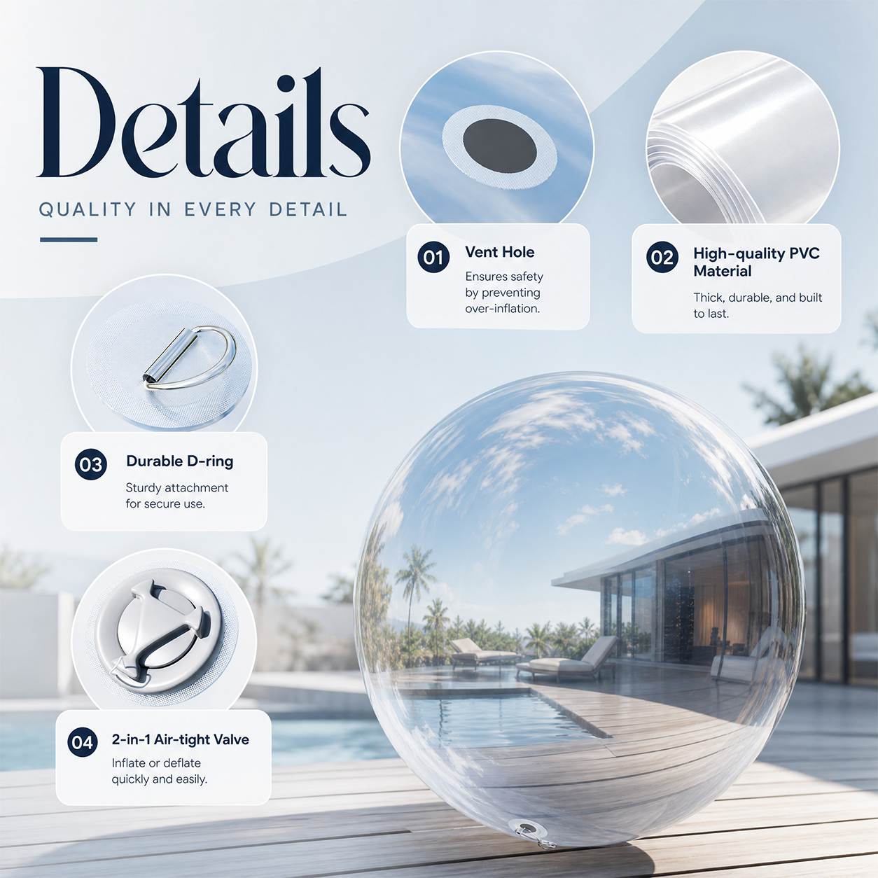 Vibe Reusable Inflatable Mirror Balls for Disco Parties & Events-4PCS-19.7"+31.5"+47.2"+59.1"-Silver