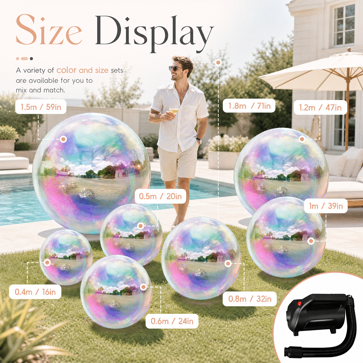 Vibe Reusable Inflatable Mirror Balls for Disco Parties & Events-3PCS-15.7"+23.6"+31.5"-Iridescent