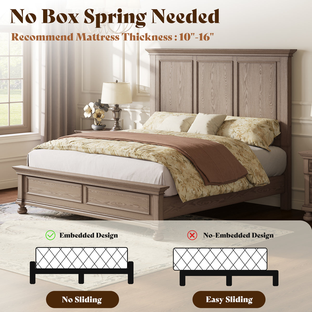 Bobbin Solid Wood Platform Bed-Taupe Gray-Queen