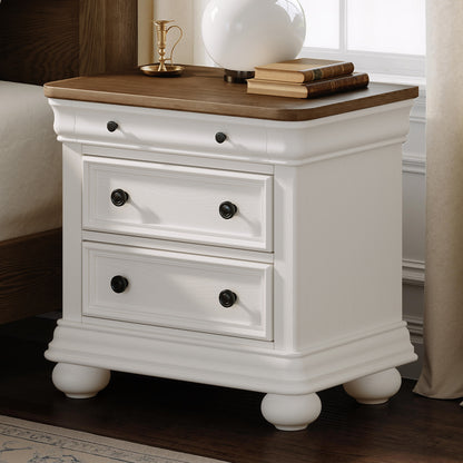 Bun Fully Assembly Wood Nightstand Amerlife White ＆Brown / 26" W