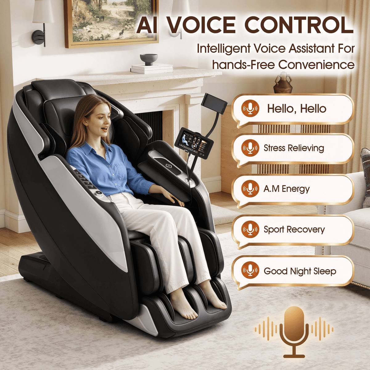 Smart 3D Zero Gravity Massage Chair-4D Massage Roller-Black