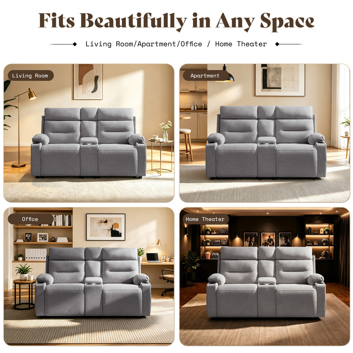 L-Shaped Power Reclining Sectional Sofa with Console-Loveseat with Console-Light Grey