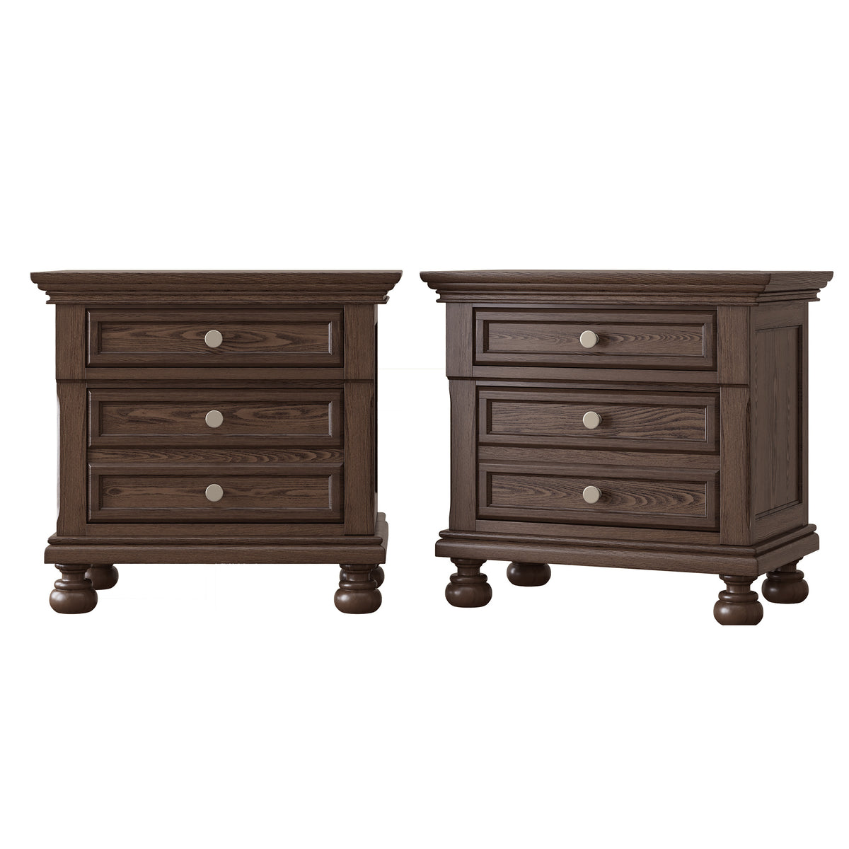 Bobbin Dark Solid Wood Nightstands Set-Dark Walnut-2-Piece Set