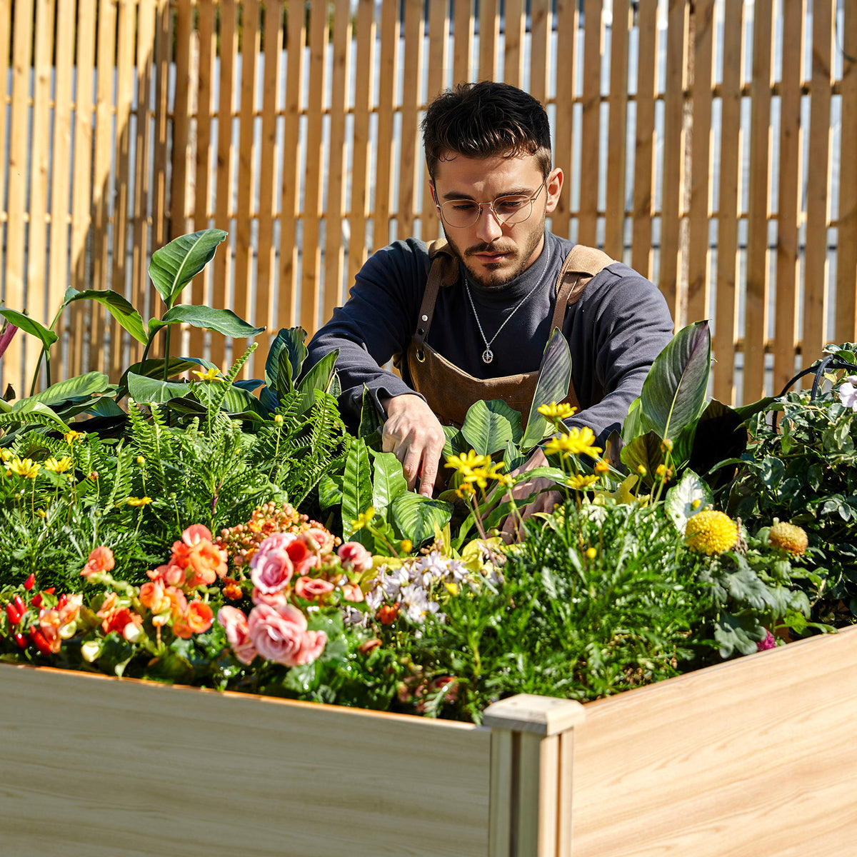 Tenon Fir Wood Raised Garden Bed-8 x 4 x 1.25 FT