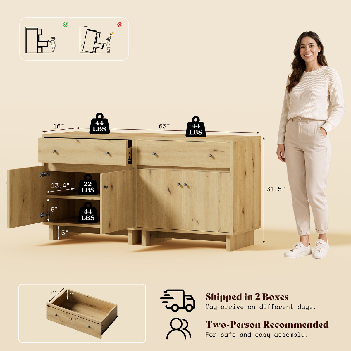 MKG002 Modular Storage Cabinet-2pc-C-oak