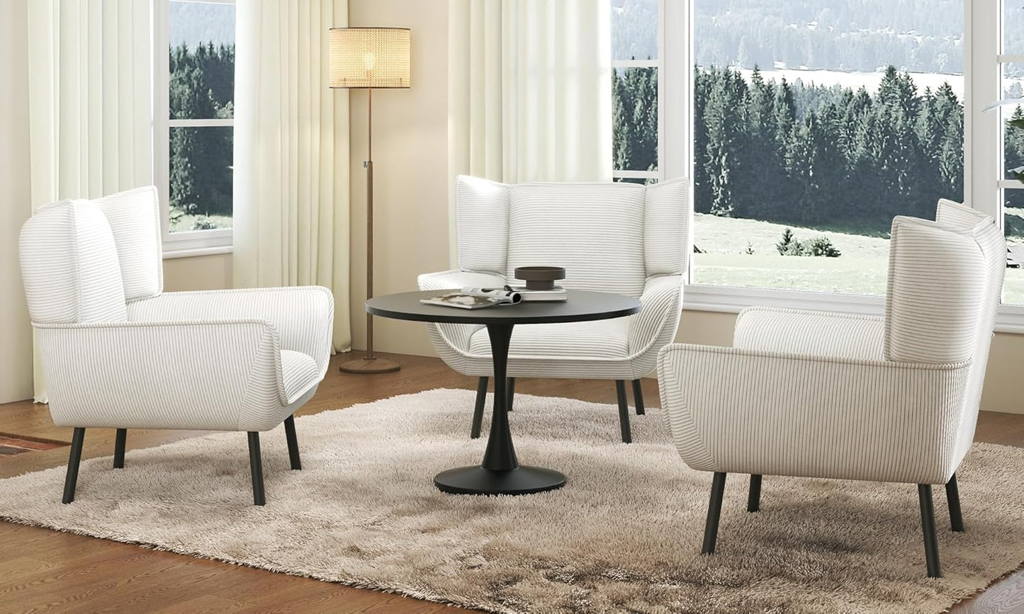 Accent Wingback Corduroy Chair -Set of 3White