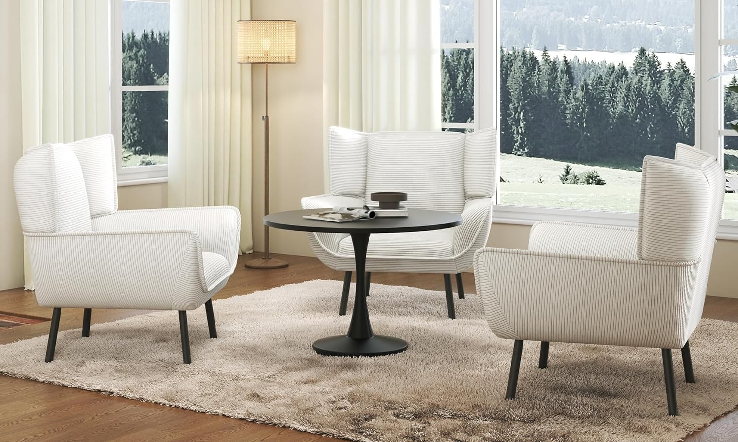 Accent Wingback Corduroy Chair -Set of 3White