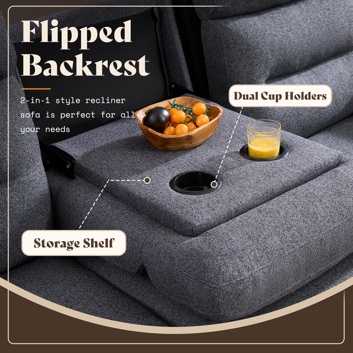 L-Shaped Power Reclining Sectional Sofa with Console-5-Seat L-Shaped-Dark Grey