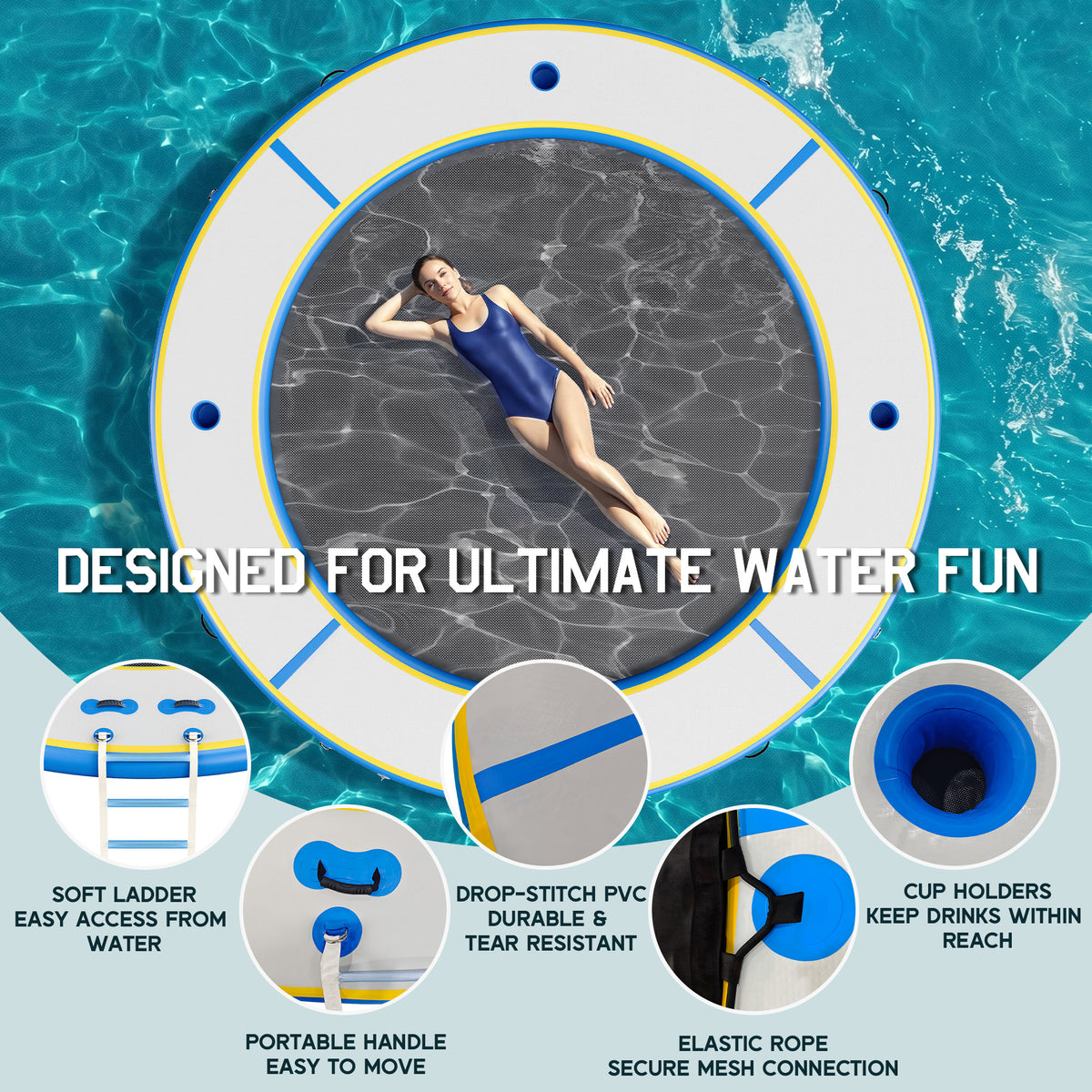 Nixie Inflatable Water Hammock-12*12FT / Circle / Gray+Black