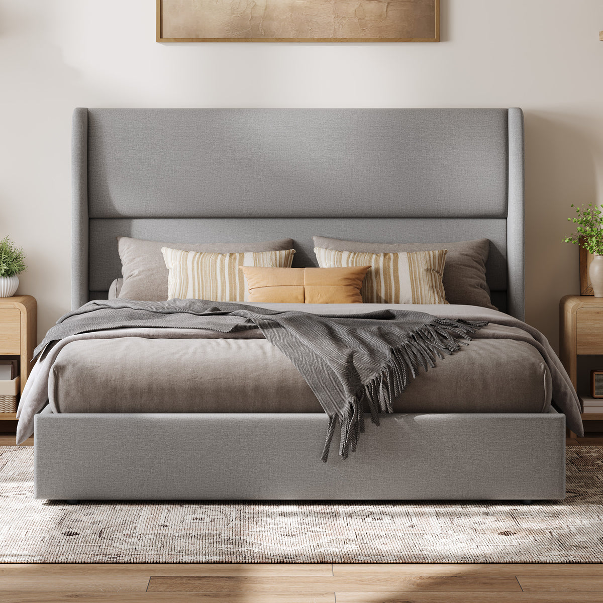 Haven Upholstered Hydraulic Storage Bed Frame-Queen-Light Grey