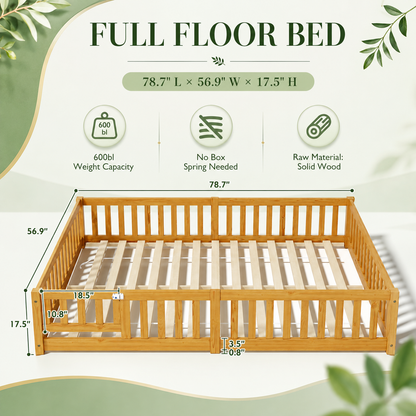 Solid Wood Toddler Floor Bed with Safety Rails