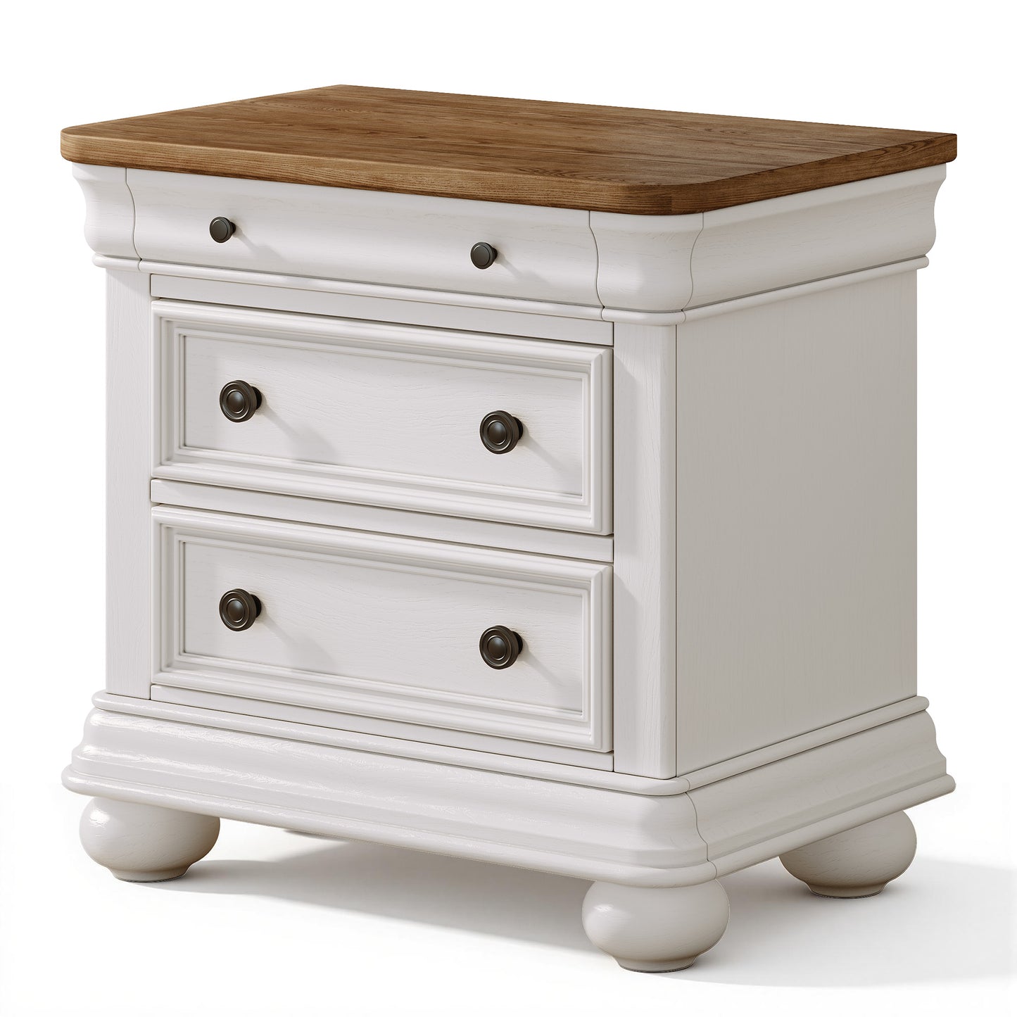 Bun Fully Assembly Wood Nightstand Amerlife White ＆Brown / 26" W