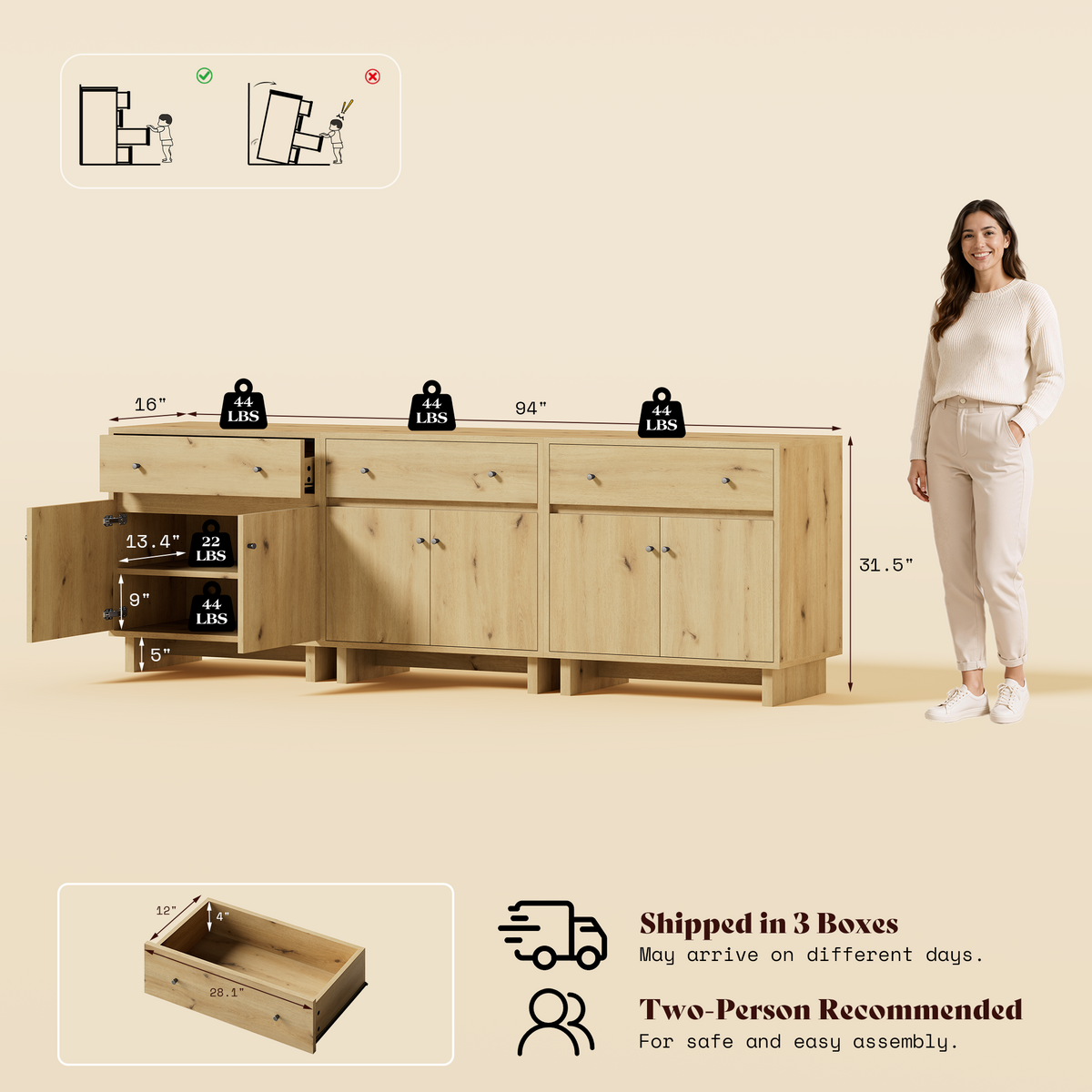 MKG002 Modular Storage Cabinet-3pc-C-oak