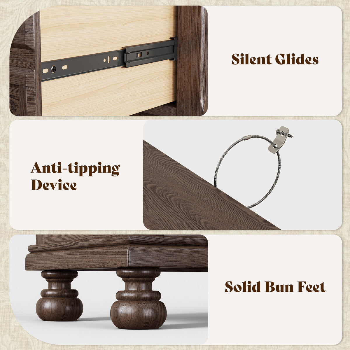 Bobbin Dark Solid Wood Nightstands Set-Dark Walnut-2-Piece Set
