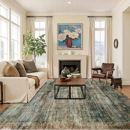 Machine Washable Vintage Area Rug - 9'12'Blue