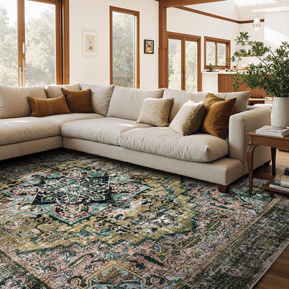 Machine Washable Vintage Area Rug - 9'12'Green