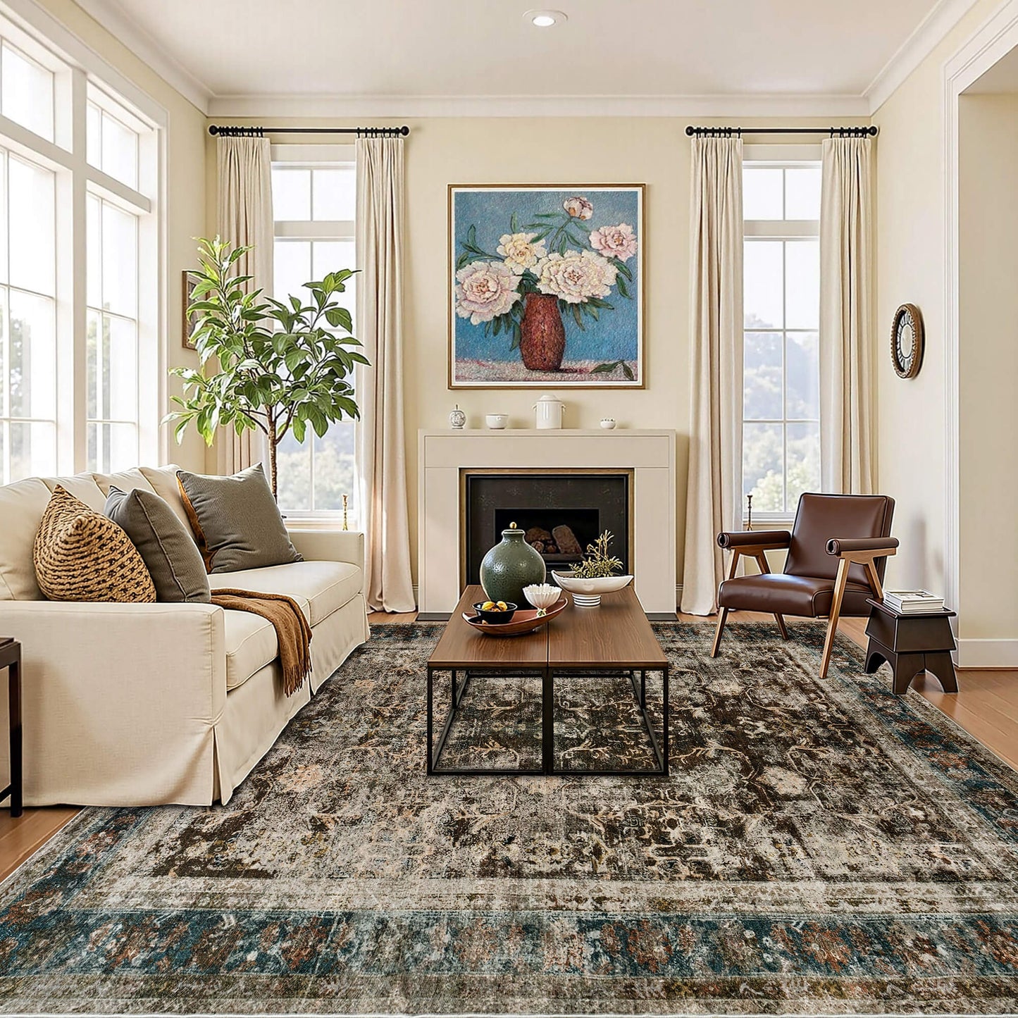 Machine Washable Vintage Area Rug - 9'12'RetroBrown