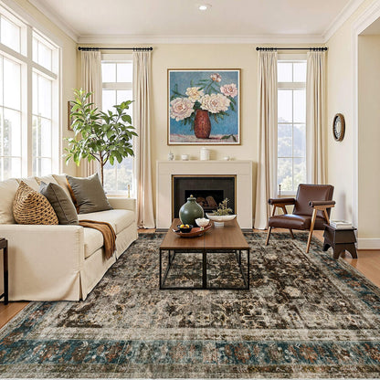Machine Washable Vintage Area Rug - 9'12'RetroBrown