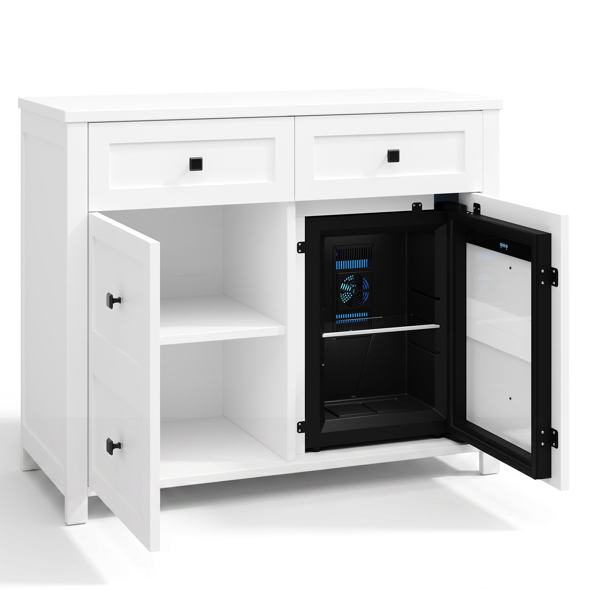 Faux 41" Dresser with Built-in Mini Fridge -White
