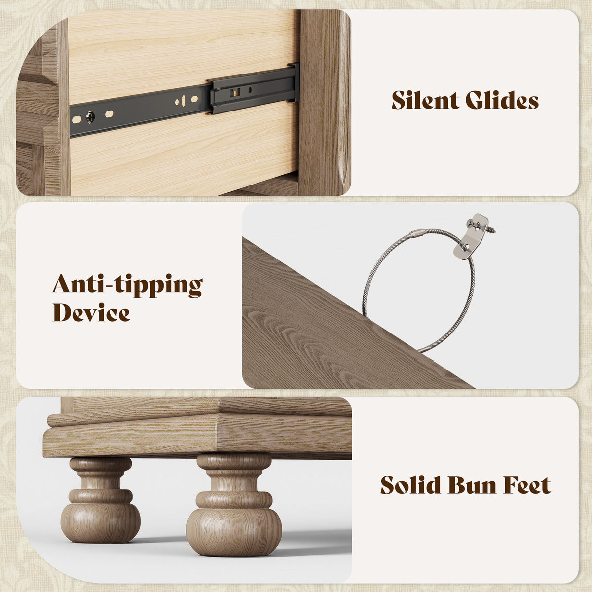 Bobbin Dark Solid Wood Nightstands-Warm Taupe-1 Piece