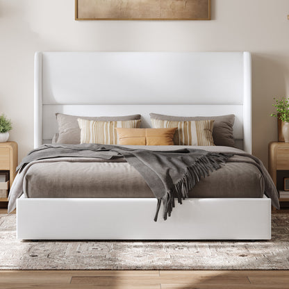 Haven Upholstered Hydraulic Storage Bed Frame-Queen-White