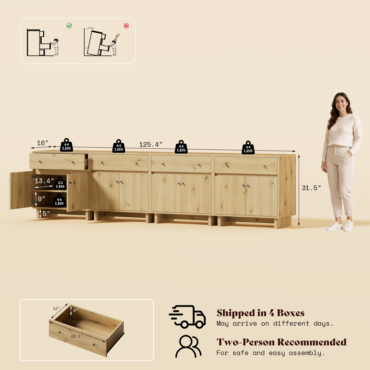 MKG002 Modular Storage Cabinet-4pc-C-oak