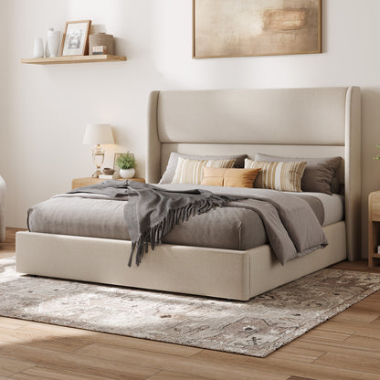 Haven Upholstered Hydraulic Storage Bed Frame-King-Khaki
