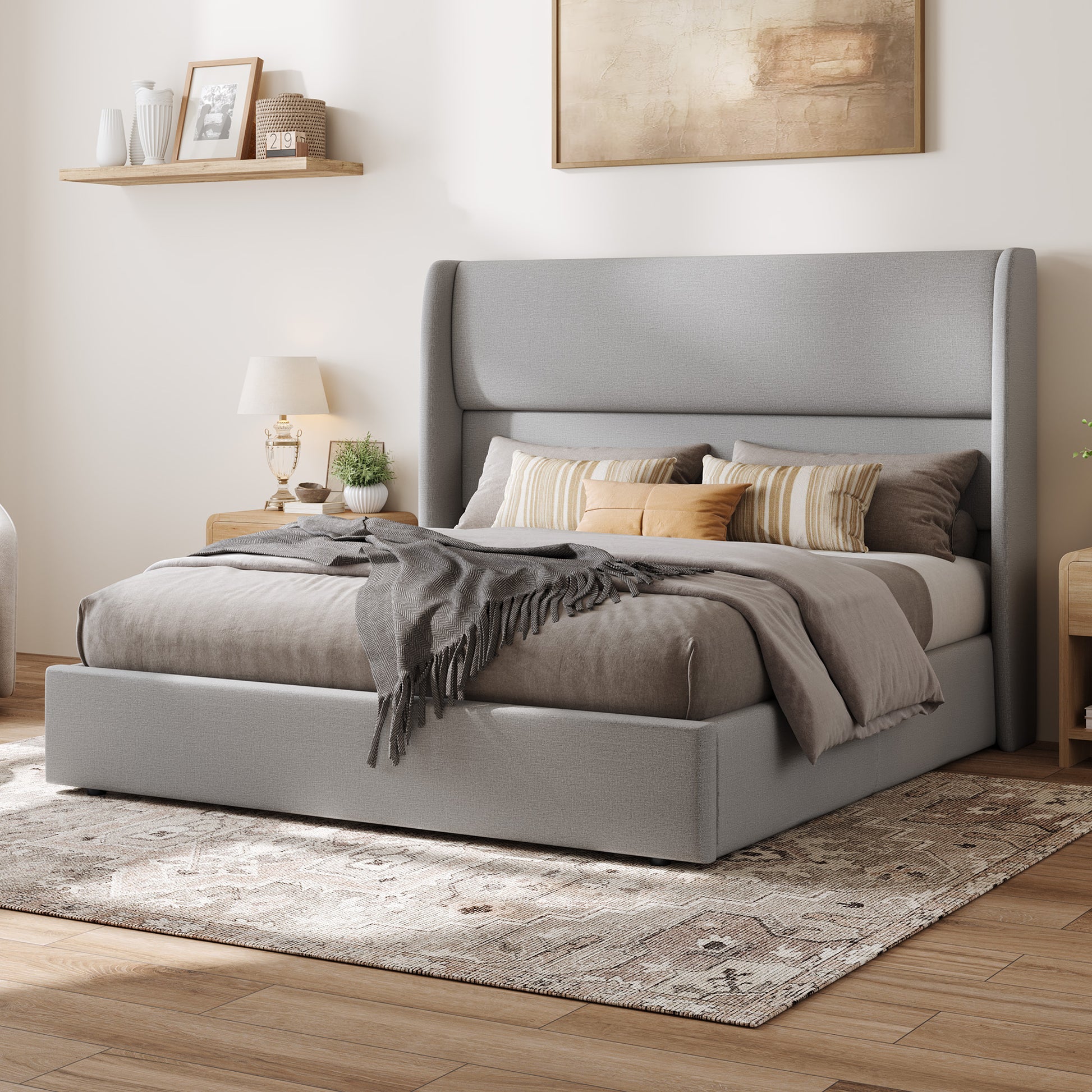 Haven Upholstered Hydraulic Storage Bed Frame-Queen-Light Grey