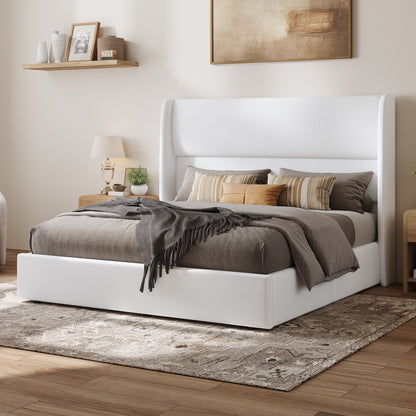 Haven Upholstered Hydraulic Storage Bed Frame-Queen-White