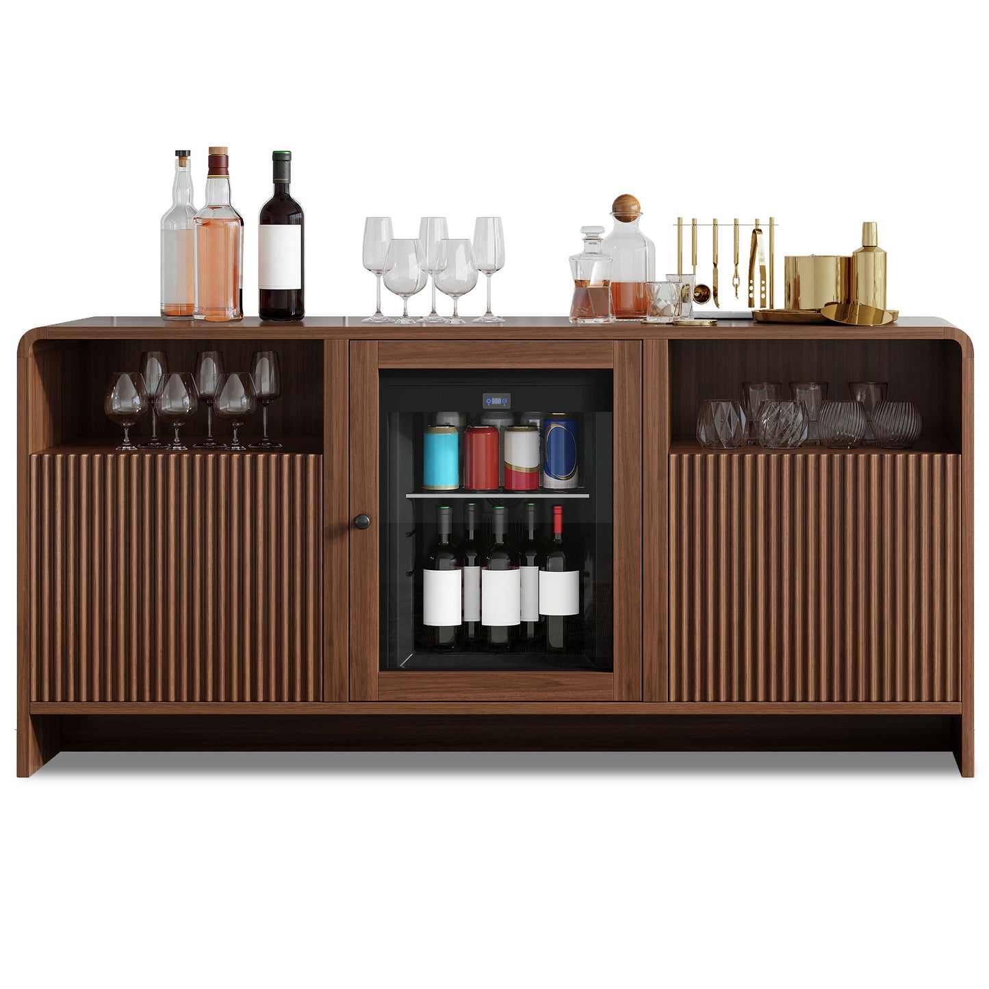 Mold Bar Cabinet with Built-In Fridge  - walnut