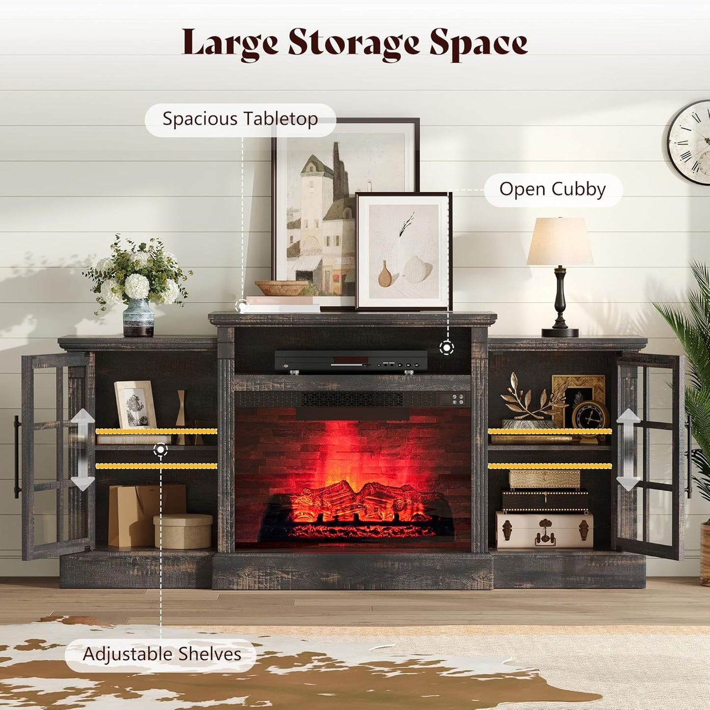Everwood 70" Fireplace TV Stand Amerlife Dark Oak