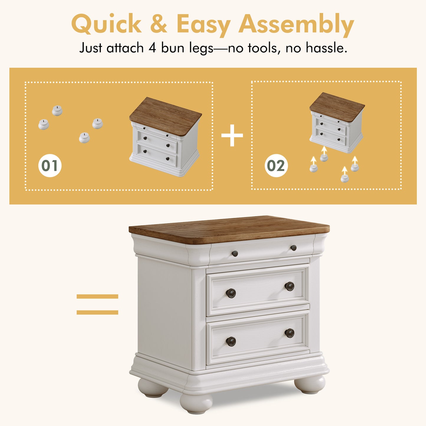 Bun Fully Assembly Wood Nightstand Amerlife White ＆Brown / 26" W