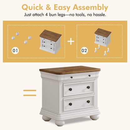 Bun Fully Assembly Wood Nightstand Amerlife White ＆Brown / 26" W