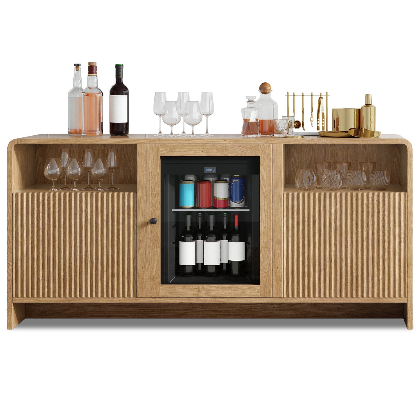 Mold Bar Cabinet with Built-In Fridge  - Natural Wood