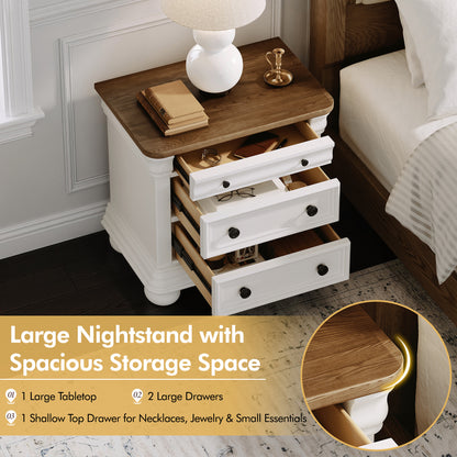 Bun Fully Assembly Wood Nightstand Amerlife White ＆Brown / 26" W