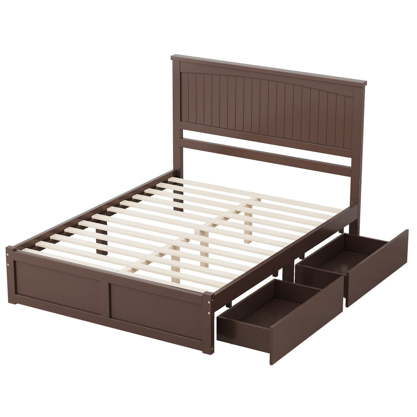 Solid Wood Platform Bed Frame-Full-Espresso Brown