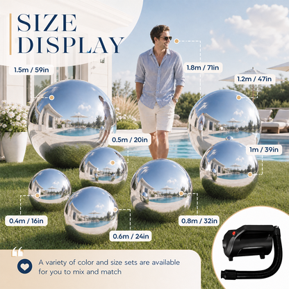 Vibe Reusable Inflatable Mirror Balls for Disco Parties & Events-3PCS-19.7"+31.5"+39.4"-Silver