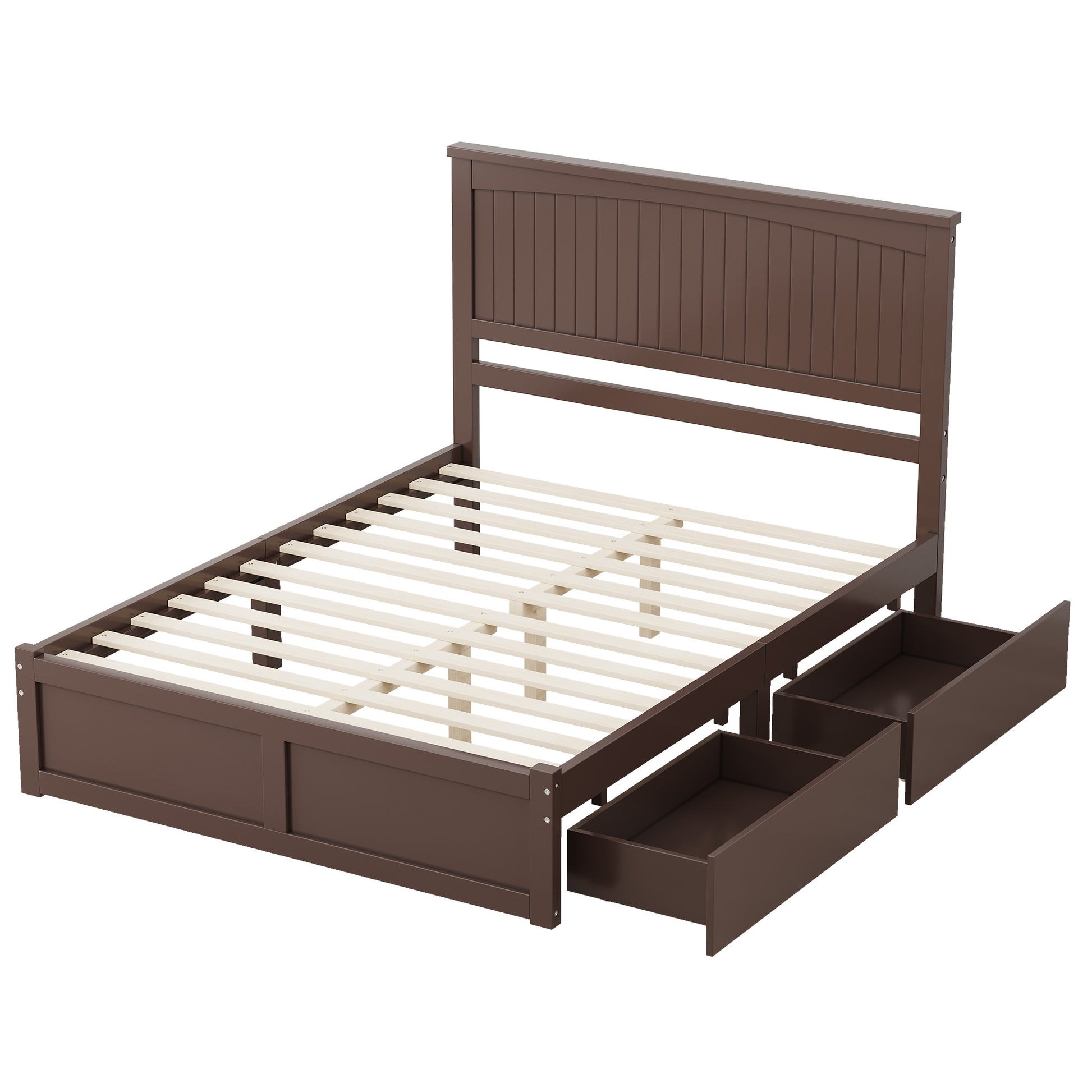 Solid Wood Platform Bed Frame-Queen-Espresso Brown