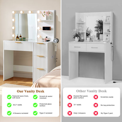Glow 36.2" Fluted Vanity Desk Amerlife White