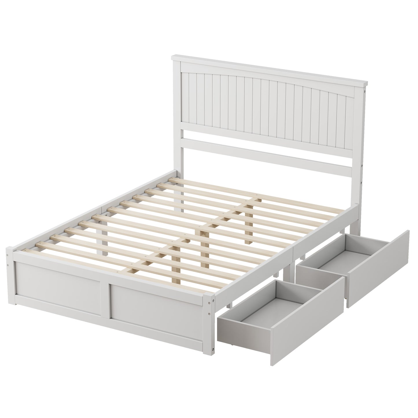 Solid Wood Platform Bed Frame-Full-Coastal White