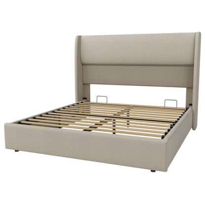 Haven Upholstered Hydraulic Storage Bed Frame-King-Khaki