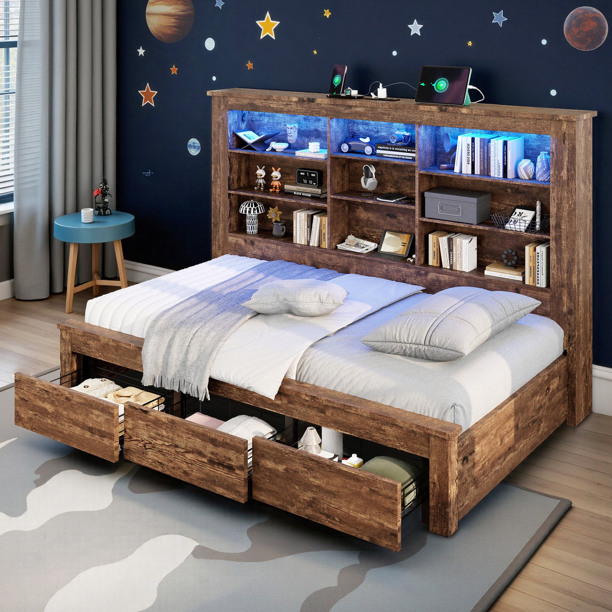 Beam Bed Frame Amerlife Twin / Rustic Dark Oak