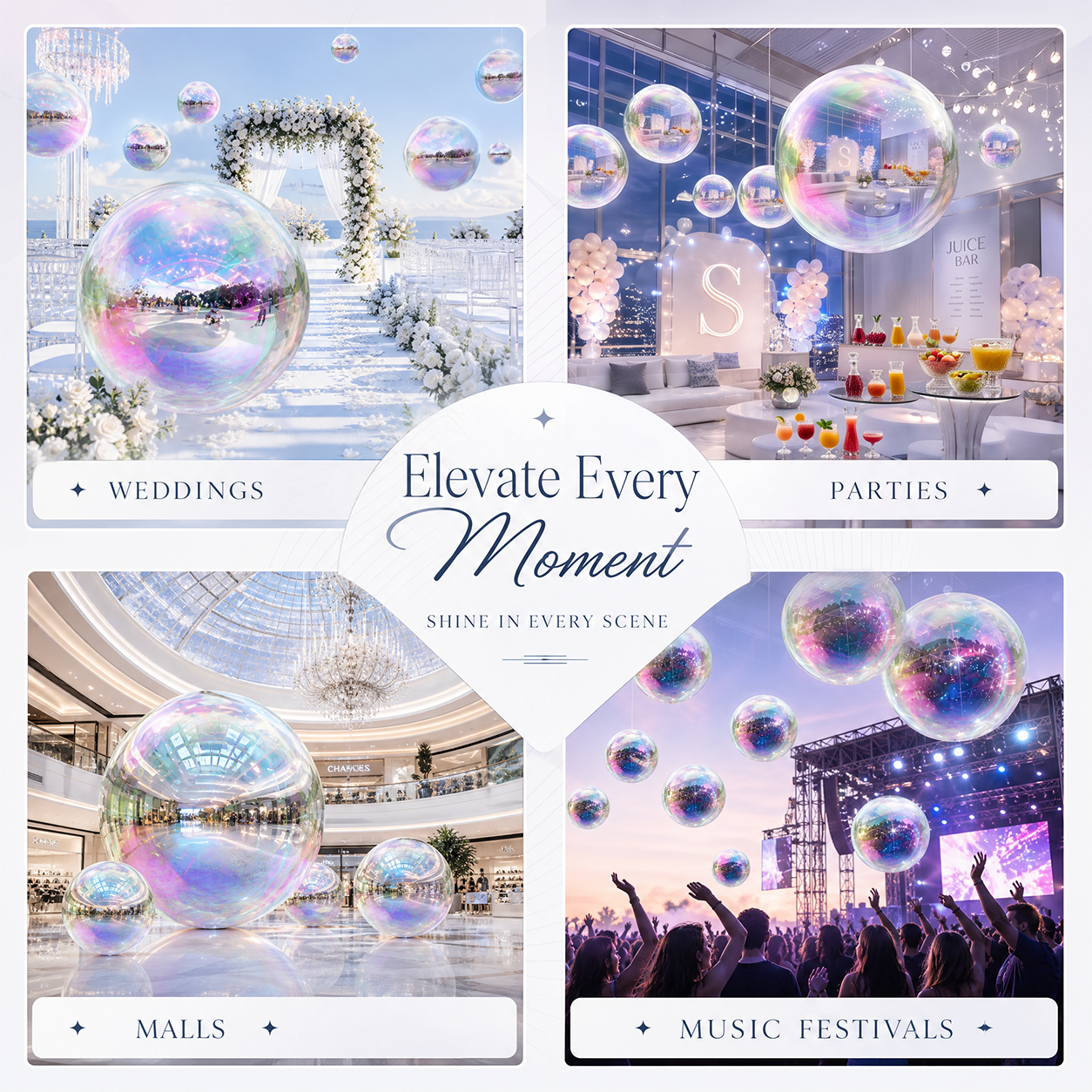 Vibe Reusable Inflatable Mirror Balls for Disco Parties & Events-4PCS-19.7"+31.5"+47.2"+59.1"-Iridescent