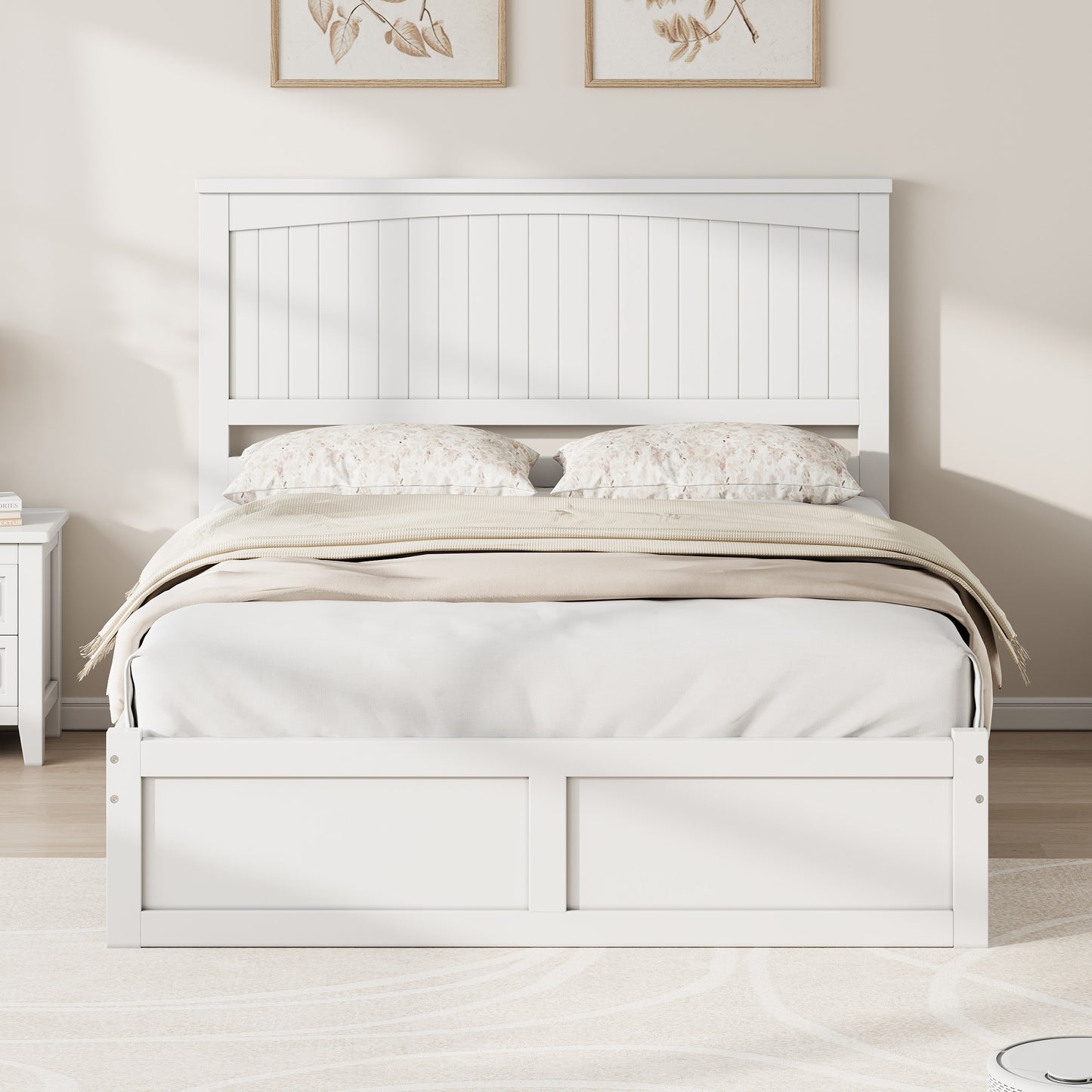 Solid Wood Platform Bed Frame-Full-Coastal White