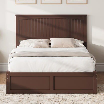 Solid Wood Platform Bed Frame-Queen-Espresso Brown